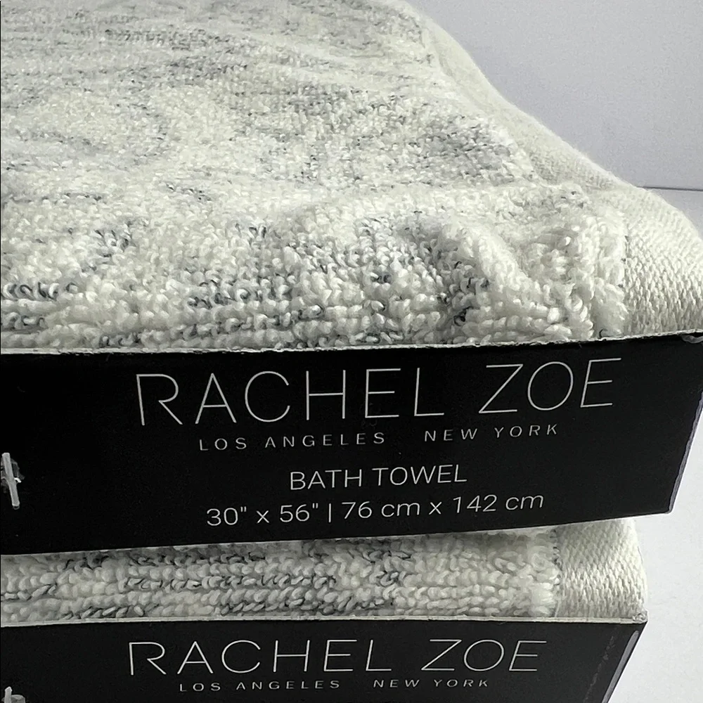 Rachel Zoe Bath Towel Set White Gray Pattern Spa Soft Cotton Plush Set of 2 NEW